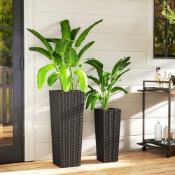 NEW Outsunny Set of 2 Tall Planters for Outdoor Plants with Drainage Holes, Outdoor Flower Pots for Entryway, Patio and Deck