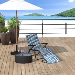 NEW Outsunny Foldable Lounge Chair, Reclining Patio Sun Lounger with 6-Position Adjustable Back, Blue and White