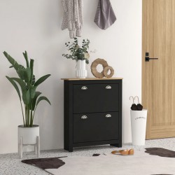NEW HOMCOM Entryway Shoe Cabinet with 2 Flip Drawers and Adjustable Shelves, 12 Pair Shoe Storage Organizer for Hallway, Black