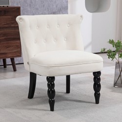 NEW HOMCOM Accent Armchair, Vintage Lounge Chair with Button Tufted Back, Turned Legs for Living Room, Dining Room, Cream White
