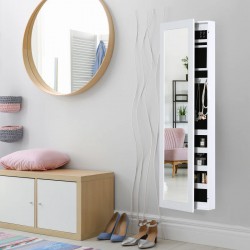 NEW HOMCOM Mirror Jewelry Cabinet Armoire with Full Length Mirror, Wall Mounted Jewelry Organizer, White