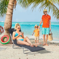 NEW Outsunny Outdoor Lounge Chair, Portable Adjustable Reclining Seat Folding Chaise Lounge Patio Camping Beach Tanning Chair Bed with Pillow, Black