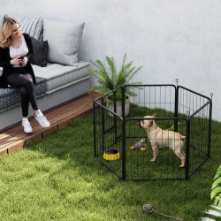NEW PawHut 6 Panels Heavy Duty Dog Playpen Outdoor Indoor with Door & Strap, 24 Height Portable & Foldable Pet Playpen