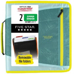 NEW Five Star 2 Sewn Zipper Binder + File Folders Minty Palm