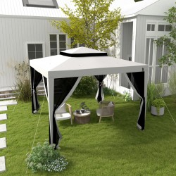 NEW Outsunny 10' x 10' Outdoor Canopy Tent Party Tent with Mesh Netting and Double Tier Roof for Backyard, Garden, Patio, Light Grey