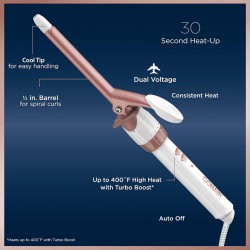 NEW Conair Double Ceramic Curling Iron, 1/2-inch Curling Iron, White/Rose Gold