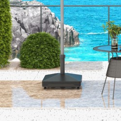 NEW Outsunny Umbrella Base with Wheels, Fillable Base Holder with Steel Pole, Parasol Stand for Patio, Outdoor, Backyard, Black