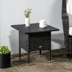 NEW Outsunny 20 Patio Wicker Coffee Table, Outdoor Coffee Table with Plastic Board Underneath the Woven Tabletop for Patio, Garden, Balcony, Black