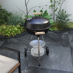 NEW Outsunny Portable Charcoal BBQ Grill, Steel Outdoor Camp Picnic Cooker with Lid, Air Vents, Wheels and Storage Shelf, Black