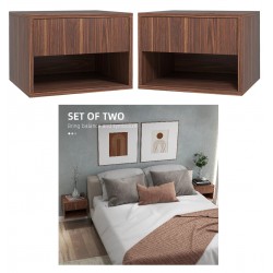 NEW HOMCOM Floating Nightstand Set of 2, Wall Mounted Bedside Table with Drawer for Bedroom, Brown
