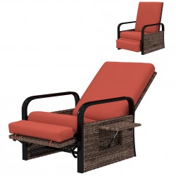 NEW Outsunny Wicker Outdoor Recliner Chair, Reclining Lounge Chair with Adjustable Backrest, Footrest and Side Tray, Red