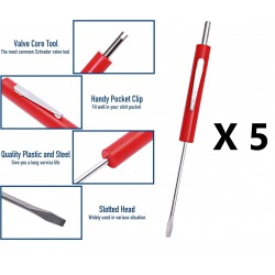 NEW 5/PACK Xtra-Seal - Valve Core Remover / Screwdriver - X-tra Seal - Red (19-260) -Pocket Screwdriver with Valve Core Tool, 10 PCS Mini Reversible 2 in 1 Slotted Screwdriver Schrader Removal Tool