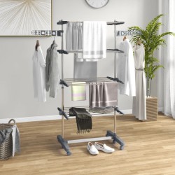 NEW HOMCOM Garment Drying Rack Stainless Steel Folding Clothes Hanging Rack with Side Wings Castors for Indoor Outdoor Grey