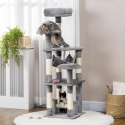 NEW PawHut 52 Multi-Level Cat Tree Tower, Kitten Scratcher Activity Center Play House with Hammock - Grey