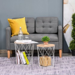 NEW HOMCOM Nesting Coffee Tables Set of 2 with Metal Wire, Storage Basket, Round Side Table End Table for Living Room, Bedroom, White and Natural