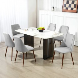 NEW HOMCOM Upholstered Dining Chairs Set of 6, Velvet Accent Chair with Back and Wood-grain Steel Leg for Kitchen, Grey