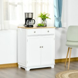 NEW HOMCOM Sideboard Buffet Cabinet with Storage, 27 Kitchen Cabinet with Adjustable Shelf, 2 Drawers and 2 Doors, Coffee Bar Cabinet with Rubberwood Tabletop, White