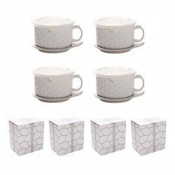 NEW temp-tations 25oz. Mug Meals with Stoneware Lid-its and Plastic Storage Covers (Set of 4)