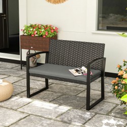 NEW Outsunny 2 Seater Outdoor Bench, Rattan Garden Bench Loveseat with Cushion, Armrests, Steel Frame for Patio, Porch, Light Grey
