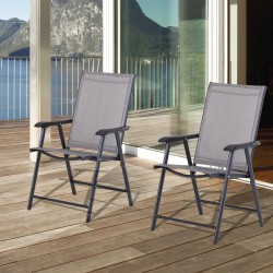 NEW Outsunny 2-Piece Folding Dining Chair Set for Relaxing on Patio, Balcony, or Garden, Comfortable Outdoor Furniture with Armrests, Grey