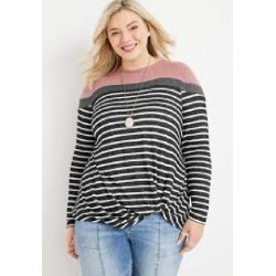 NEW 4X MAURICES WOMEN'S Plus Size Stripe Colorblock Front Knot Mixer Tee