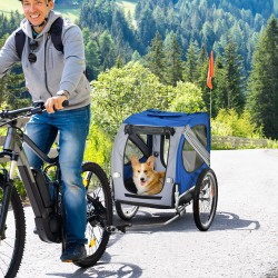 NEW Aosom Dog Bike Trailer Pet Cart Bicycle Wagon Cargo Carrier Attachment for Travel with 3 Entrances Large Wheels for Off-Road & Mesh Screen, White