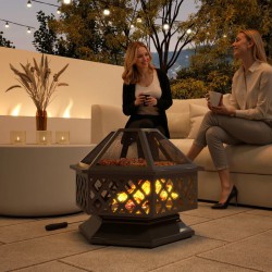 NEW Outsunny 28 Outdoor Fire Pit Wood Burning Firepit with BBQ Grill, Spark Screen, Poker for Patio Backyard Camping Picnic Bonfire