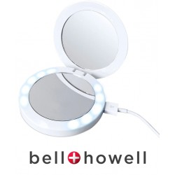 NEW Bell + Howell Foldaway Lighted Compact Mirror with Power Bank and Micro USB Charging Cable