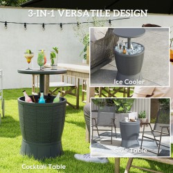 NEW Outsunny 11 Gallon Patio Cooler Side Table, 3-in-1 Outdoor Cool Bar Table with Height Adjustable Top, Drainage Plug, Grey
