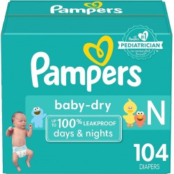 NEW Pampers Diapers Size 0/Newborn, 104 Count - Pure Protection Disposable Baby Diapers, Hypoallergenic and Unscented Protection, Super Pack (Packaging & Prints May Vary)