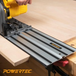 LIGHTLY USED POWERTEC 71691 55-Inch Track Saw Guide Rail Connector Set for DeWalt Track Saws, Clamping Options | Includes (2) Aluminum Extruded Guided Rails and (1) Guide Rail Connector for Woodworking Projects