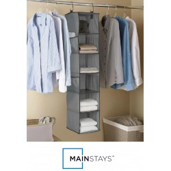 NEW MAINSTAYS Fabric Closet Organizer, 6 - Layer Collapsible Hanging Closet Organizer with 4 Side Pockets Closet Hanging Shelves, Product assembled size: 12  W x 12  D x 54  H