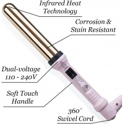 NEW L'ANGE HAIR Ondulé Titanium Curling Wand | Professional Hot Tools Curling Iron 1.25 Inch | Salon Hair Styling Wands for Beach Waves | Best Hair Curler Wand for Frizz-Free, Lasting Curls (Blush 32 MM)