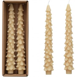 NEW Creative Co-Op Unscented Tree Shaped Taper Candles, Eggnog Beige, Boxed Set of 2