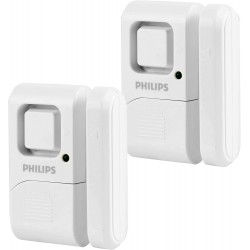 NEW Philips Personal Security Window/Door Alarm, 2-Pack, DIY Protection, Burglar Alert, Wireless, Magnetic Sensor, Easy Installation, Ideal for Home, Garage, Apartment, Dorm, RV and Office, LRM3420W/27