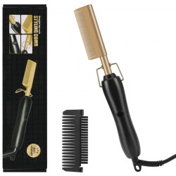 NEW 2 in 1 Electric Hair Straightening Comb - Gold and Black