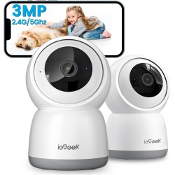 NEW ieGeek 2K Indoor Security Camera, 5G/2.4G WiFi Pet Cameras for Home Security, 360° Dog Cam w/Auto Tracking, Smart Motion Detection, Phone App, Baby Monitor, 3MP Night Vision, Works with Alexa(2 Pack)