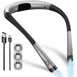 NEW Glocusent Book Light, 3 Color Temperatures Reading Light, Bendable Neck Light, 80 Hrs Lasting Rechargeable Book Light for Reading in Bed, Knitting, Camping, Repairing, Avid Reader Gift