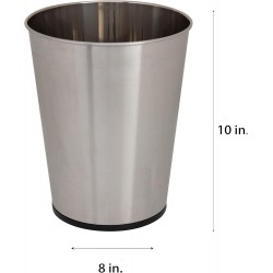 NEW Bath Bliss 5 Liter Small Wastebasket | Round Open Top | Trash Can | Bathroom | Bedroom | Kitchen | Office | Dorm | Disposal Waste Bin | Garbage | Stainless Steel