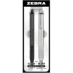 NEW Zebra Pen G-750 and M-701 Retractable Gel Pen/Pencil Gift Set, Premium Metal Barrel, Medium/Fine Point, 0.7mm, 2-Pack (10512), Black