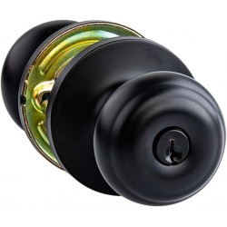 NEW Amazon Basics Entry Door Knob With Lock, Classic, Matte Black