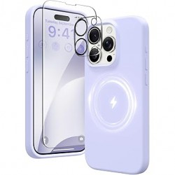 NEW GONEZ Magnetic Liquid Silicone for iPhone 15 Pro Max Case, Compatible with MagSafe, [Camera Lens Protector + Screen Protector], Anti-Scratch Shockproof Protective Phone Cover 6.7, Lilac