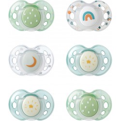 NEW Tommee Tippee Night Time Glow in the Dark Pacifiers, Symmetrical Design, BPA-Free Silicone, 18-36 months, Pack of 6 Pacifiers