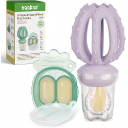 NEW Haakaa Octopus Baby Fruit Food Feeder & Mini Freezer Nibble Tray Combo, Breastmilk Popsicle Molds for Cooling Relief, BPA Free Silicone Feeder for Safe Infant Self Feeding, 4 Month+ (Lavender)