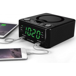 NEW HANNLOMAX HX-300CD CD Clock Radio PLL FM Radio 1.2 Digital Clock Dual Alarm USB Ports for 2.1A & 1.2A Charging Aux-in