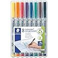 NEW Staedtler Lumograph Non-Permanent Wet Erase Marker Pens, Medium Tip Refillable Colored Markers, 8 Pack, 315 WP8