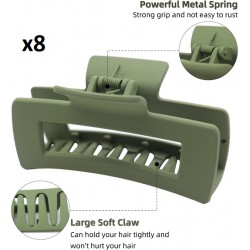 8 NEW  MORIKOKI Green Claw Clips, Large Thick/Thin Hair Clips, Big Matte Banana Styling Accessories, Jumbo Jaw Clips for Women Girls