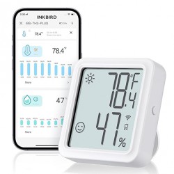 NEW INKBIRD IBS-TH3-PLUS WiFi Thermometer Hygrometer Monitor, Indoor Temperature Humidity Sensor with LCD Display, App Notification Alert, Data Storage Export for Bedroom Greenhouse Wine Cellar