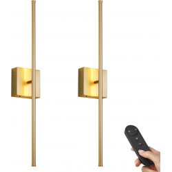 NEW KARTOOSH Battery Operated Wall Sconces with Remote Control, Dimmable Wall Sconces Set of Two, 350°Rotate, 3000K LED Gold Wireless Wall Light for Living Room, Hallway, Bedroom, 32.2 Inch (2 Pack)