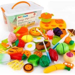 NEW JoyGrow Play Food Toys, Cutting Food Pretend Kitchen Playset with Storage Box Fun Cutting Pizza Fruits Vegetable Hamburger Education Learning Toys Gift for Girls and Boys (40pcs)